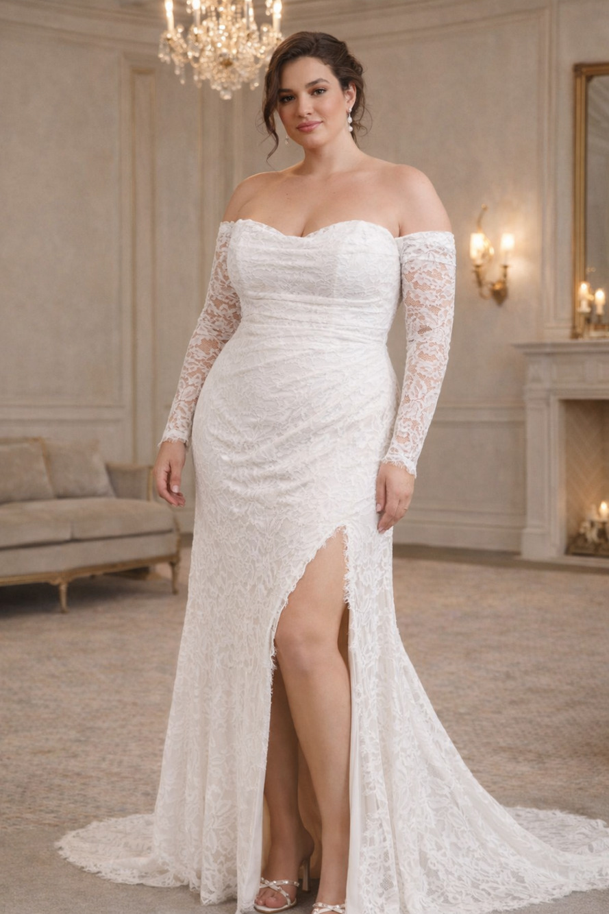 Jenny Yoo Dove Lace Wedding Dress Anthropologie Plus Size 16 Detachable Sleeves
